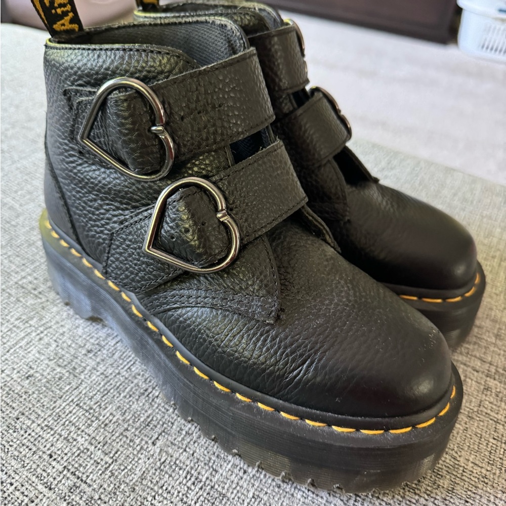 Dr. Martens Black Combat Boots with Yellow Stitching